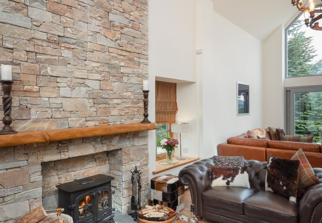 Log burner in luxury Highland lodge