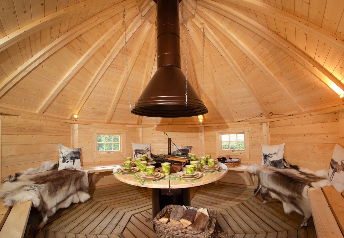 Inside the bbq log cabin at a Cairngorm holiday lodge